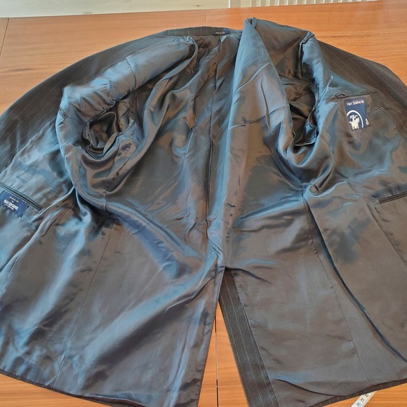 Hart Schaffner Marx Pinstripe Wool Men's formal career Suit Sz 44L Charcoal gray - Picture 14 of 16